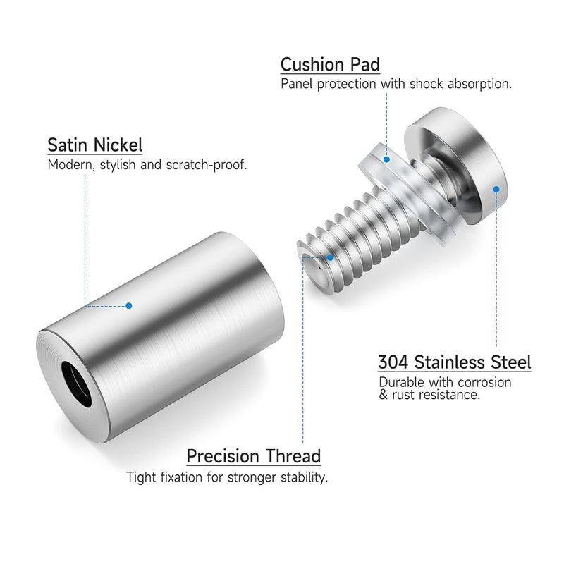 LuckIn 8 Pack Standoff Screws for Acrylic (1/2 in. Dia x 3/4 in. L), Stainless Steel Stand Off Wall Mounts Hardware for Sign Holder, Silver - Image 5